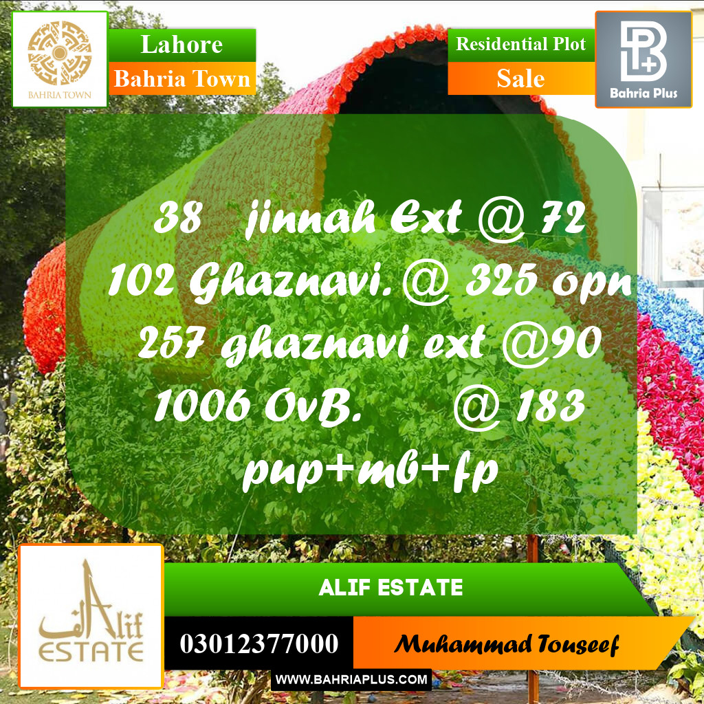 Residential Plot for Sale in Sector E - Jinnah Ext. Block -  Bahria Town, Lahore - (BP-162248)