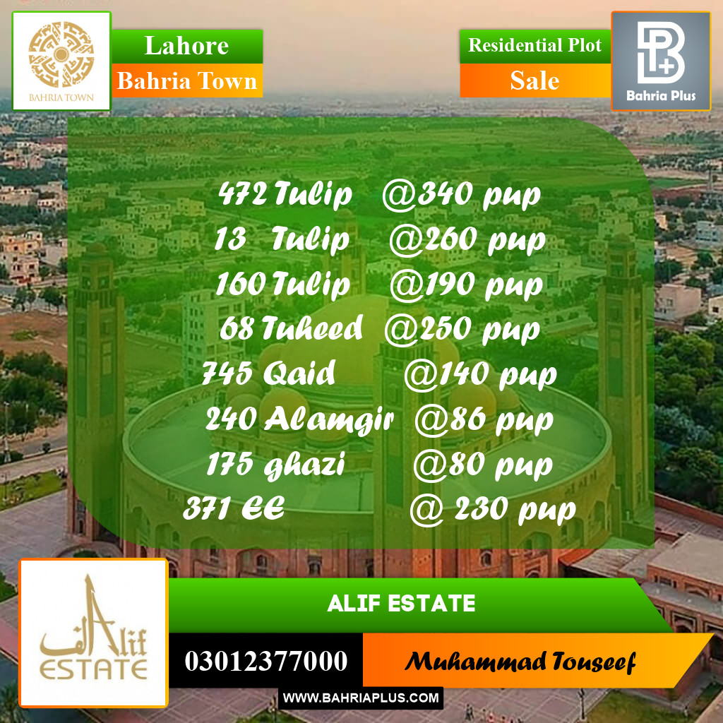 Residential Plot for Sale in Sector C - Tulip Block -  Bahria Town, Lahore - (BP-162250)
