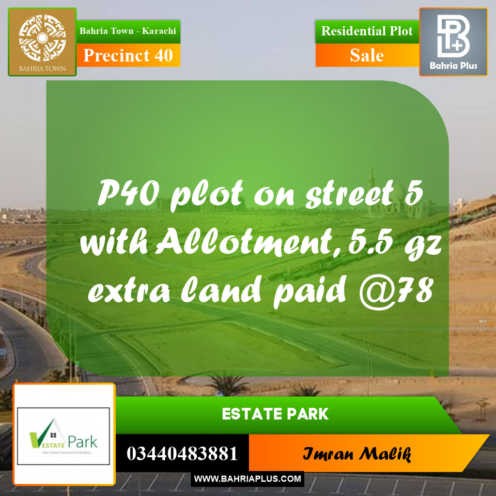 Residential Plot for Sale in Precinct 40 -  Bahria Town, Karachi - (BP-162267)