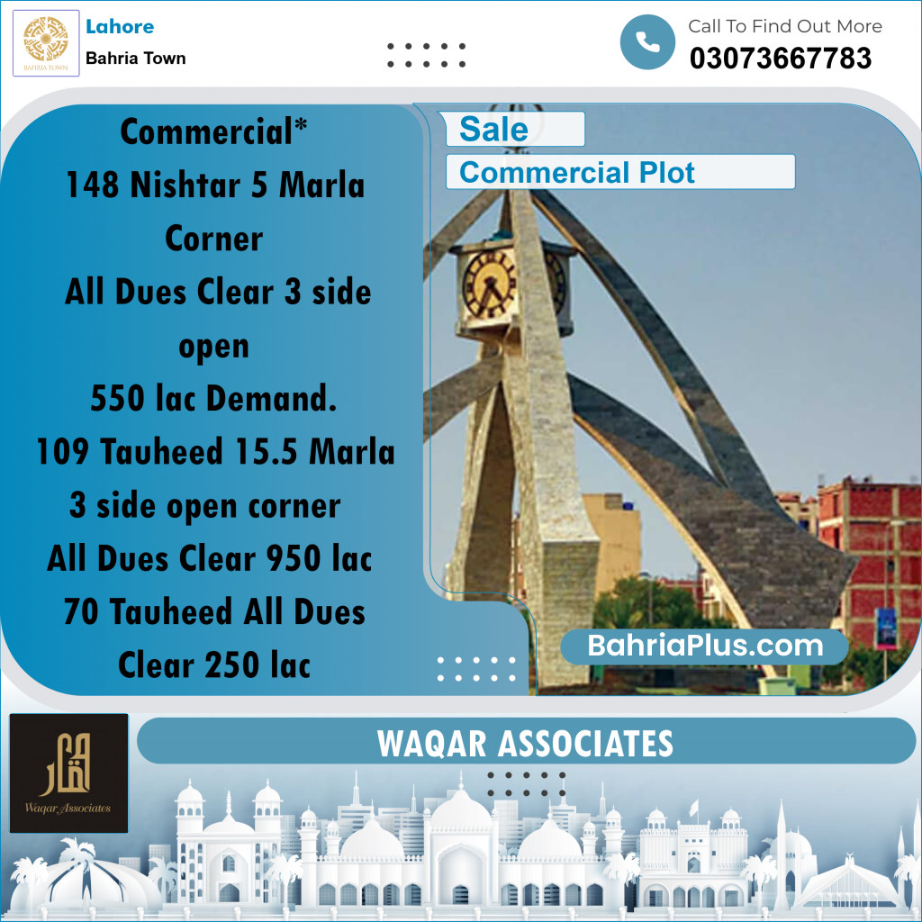 Commercial Plot for Sale in Sector E - Nishtar Commercial -  Bahria Town, Lahore - (BP-162299)