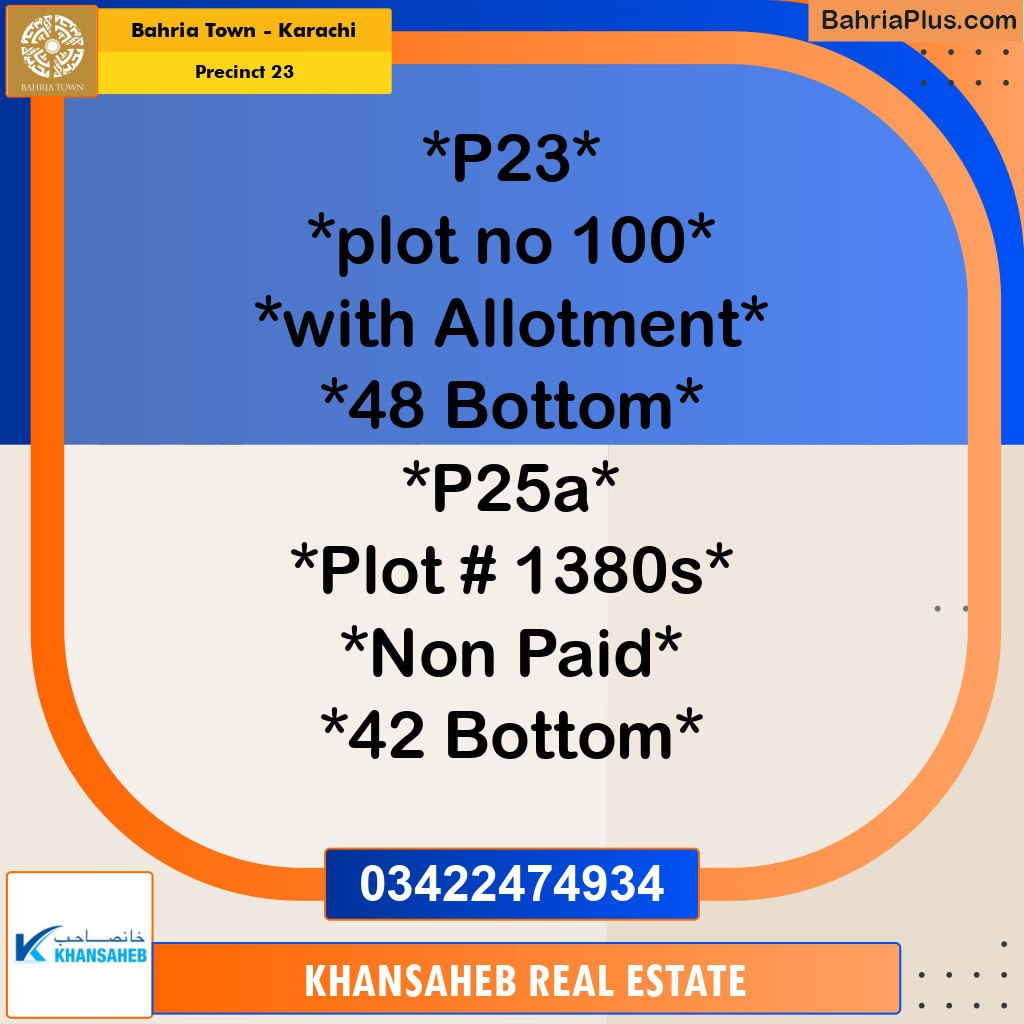 125 Sq. Yards Residential Plot for Sale in Precinct 23 -  Bahria Town, Karachi - (BP-162403)