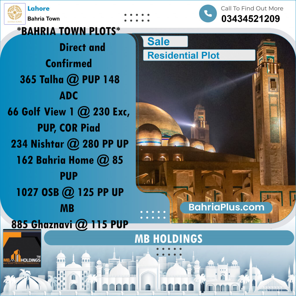 Residential Plot for Sale in Sector F - Talha Block -  Bahria Town, Lahore - (BP-162404)