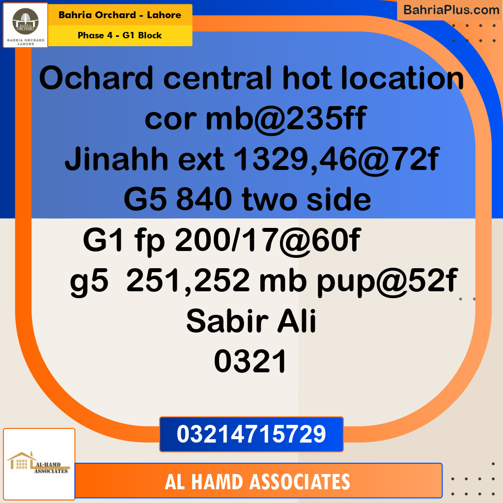 Residential Plot for Sale in Phase 4 - G1 Block -  Bahria Orchard, Lahore - (BP-162435)