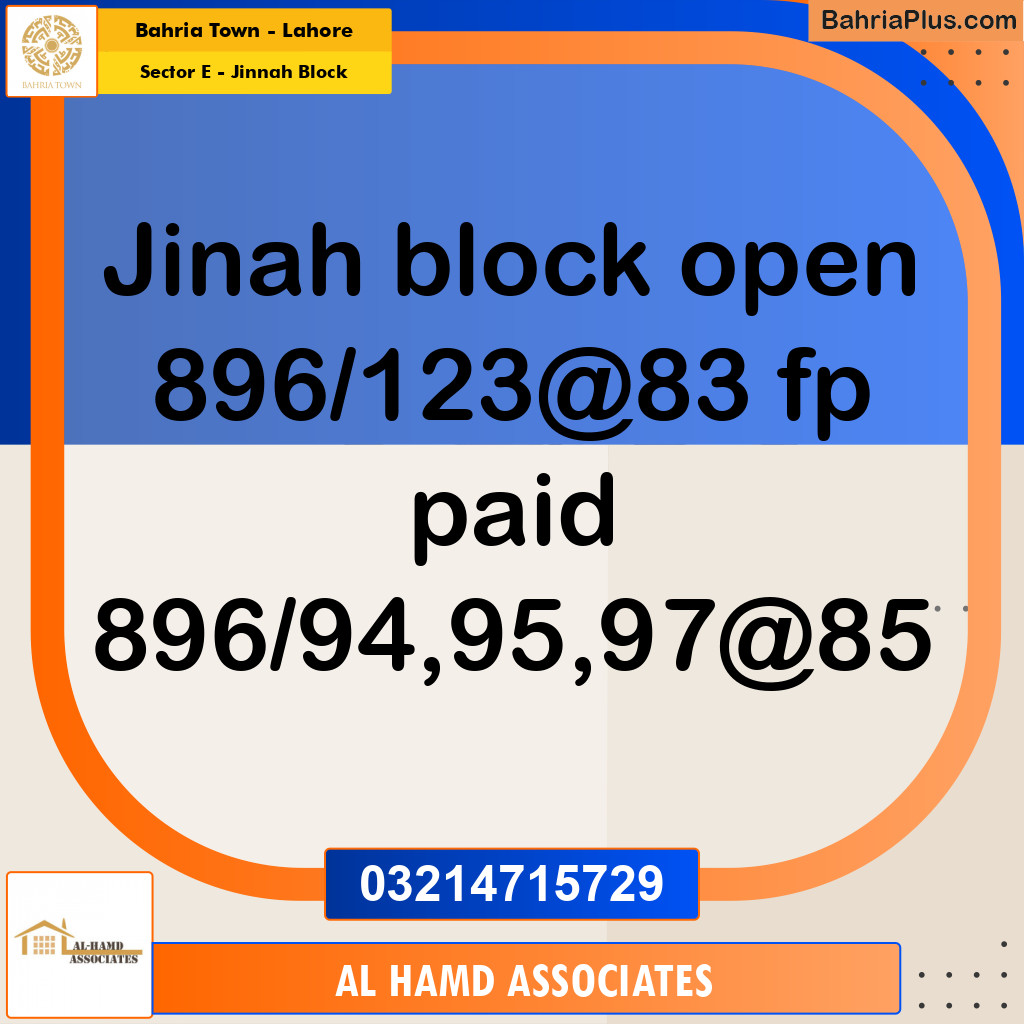 Residential Plot for Sale in Sector E - Jinnah Block -  Bahria Town, Lahore - (BP-162451)