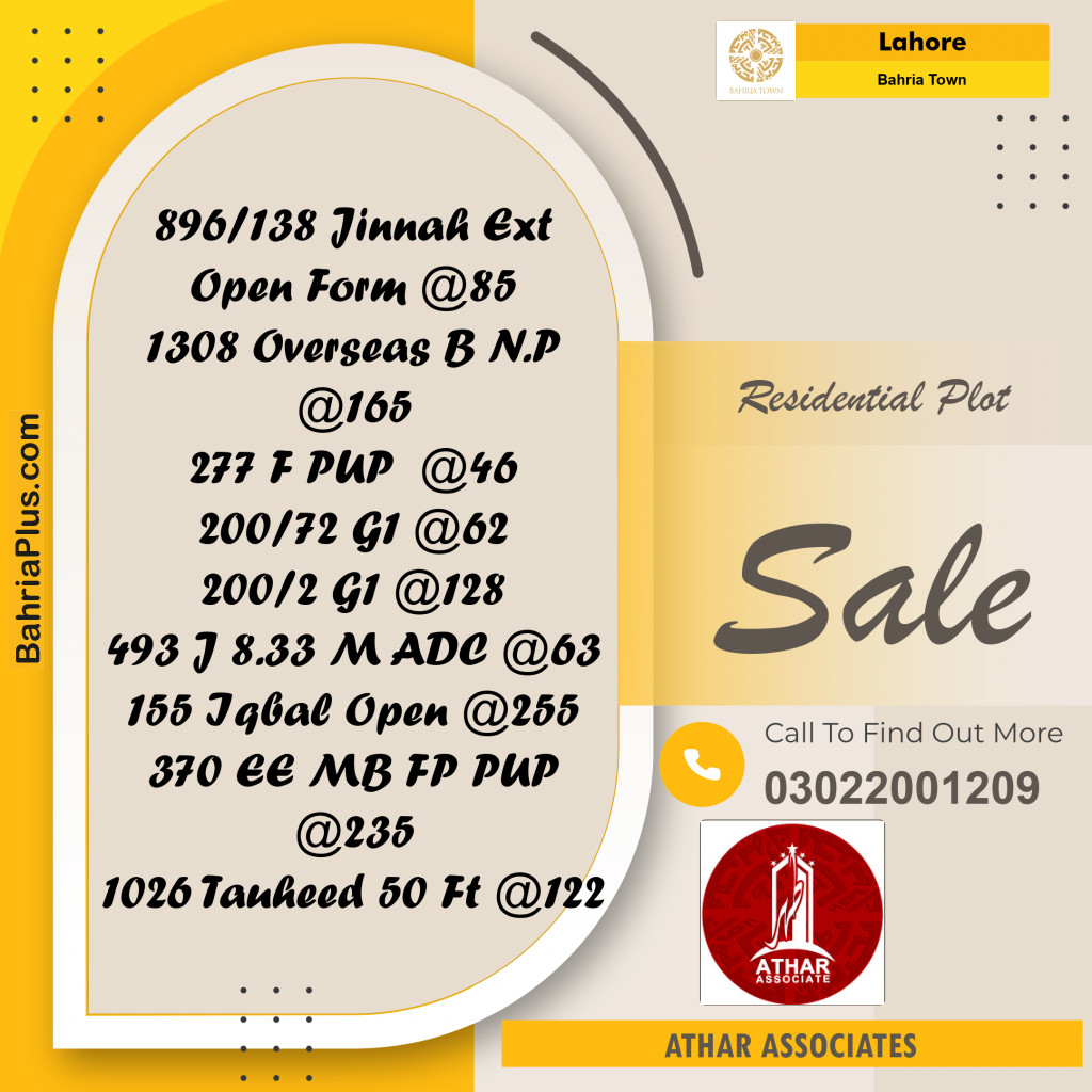 Residential Plot for Sale in Sector E - Jinnah Ext. Block -  Bahria Town, Lahore - (BP-162511)