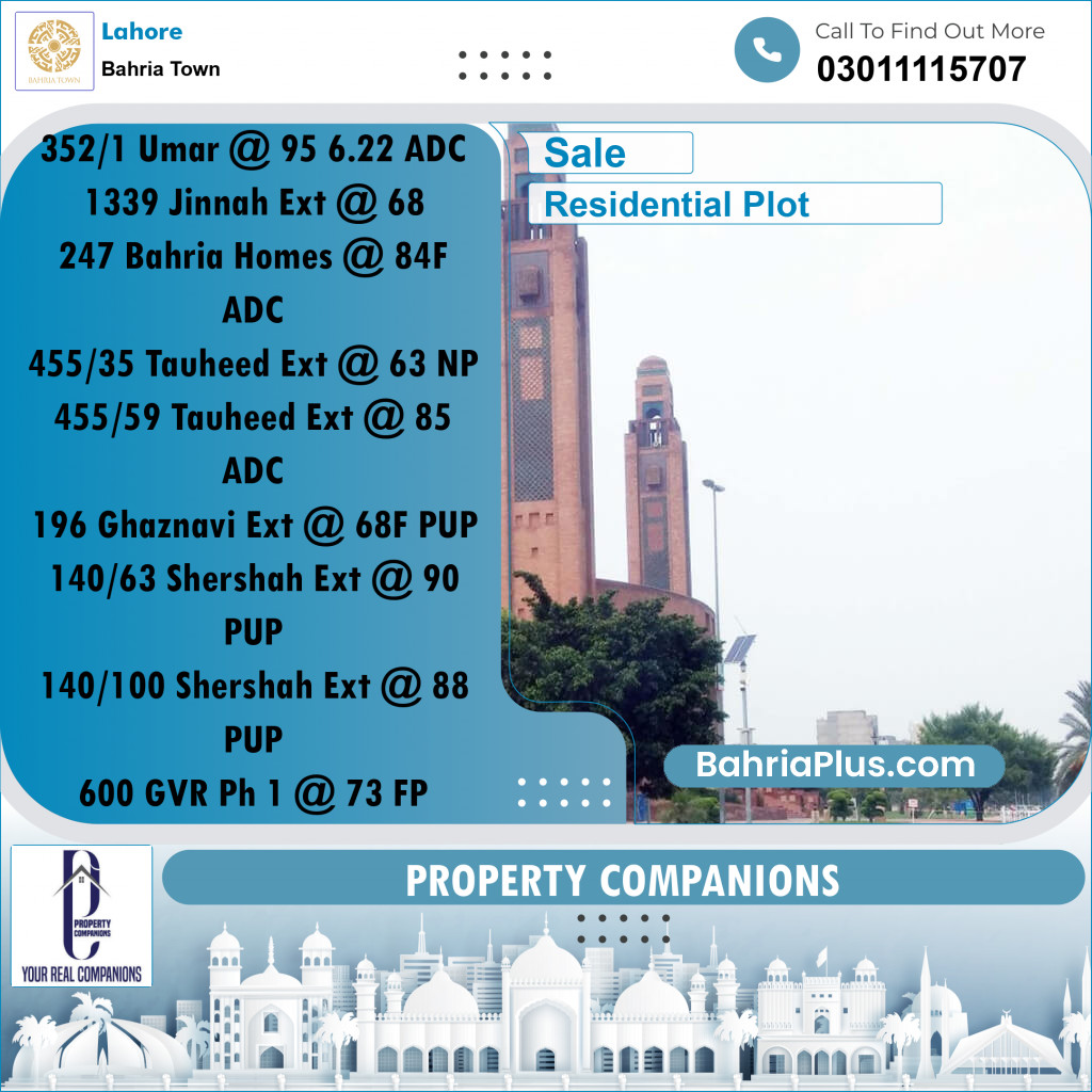 Residential Plot for Sale in Sector B - Umer Block -  Bahria Town, Lahore - (BP-162531)