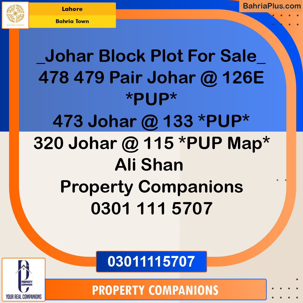 Residential Plot for Sale in Sector E - Johar Block -  Bahria Town, Lahore - (BP-162532)