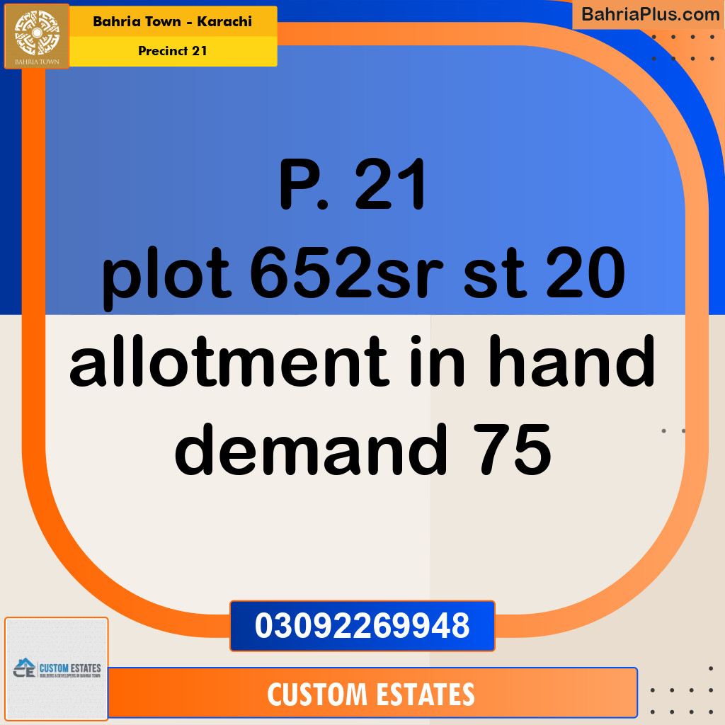 250 Sq. Yards Residential Plot for Sale in Precinct 21 -  Bahria Town, Karachi - (BP-162540)