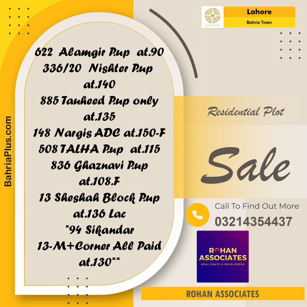 Residential Plot for Sale in Sector F - Alamgir Block -  Bahria Town, Lahore - (BP-162579)