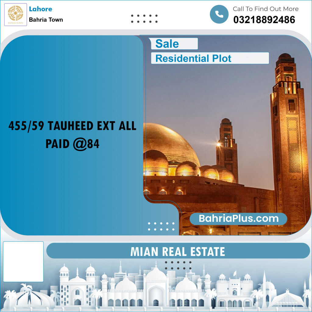 Residential Plot for Sale in Sector F - Tauheed Block -  Bahria Town, Lahore - (BP-162629)