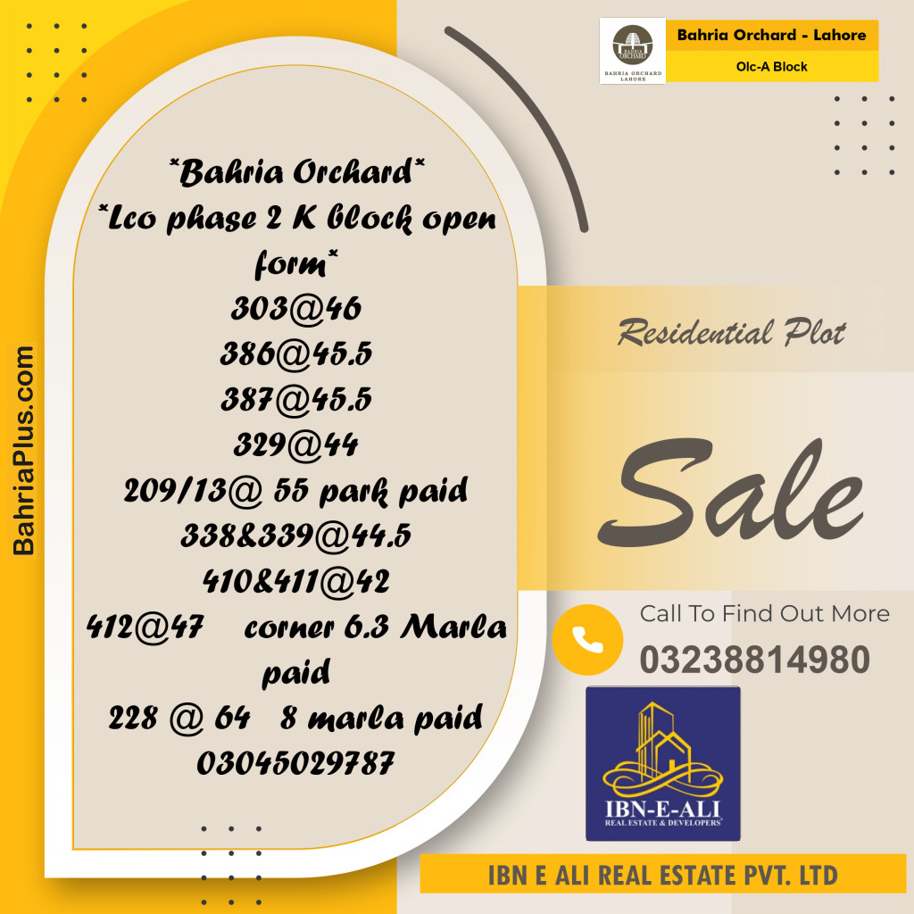 Residential Plot for Sale in OLC-A Block -  Bahria Orchard, Lahore - (BP-162640)