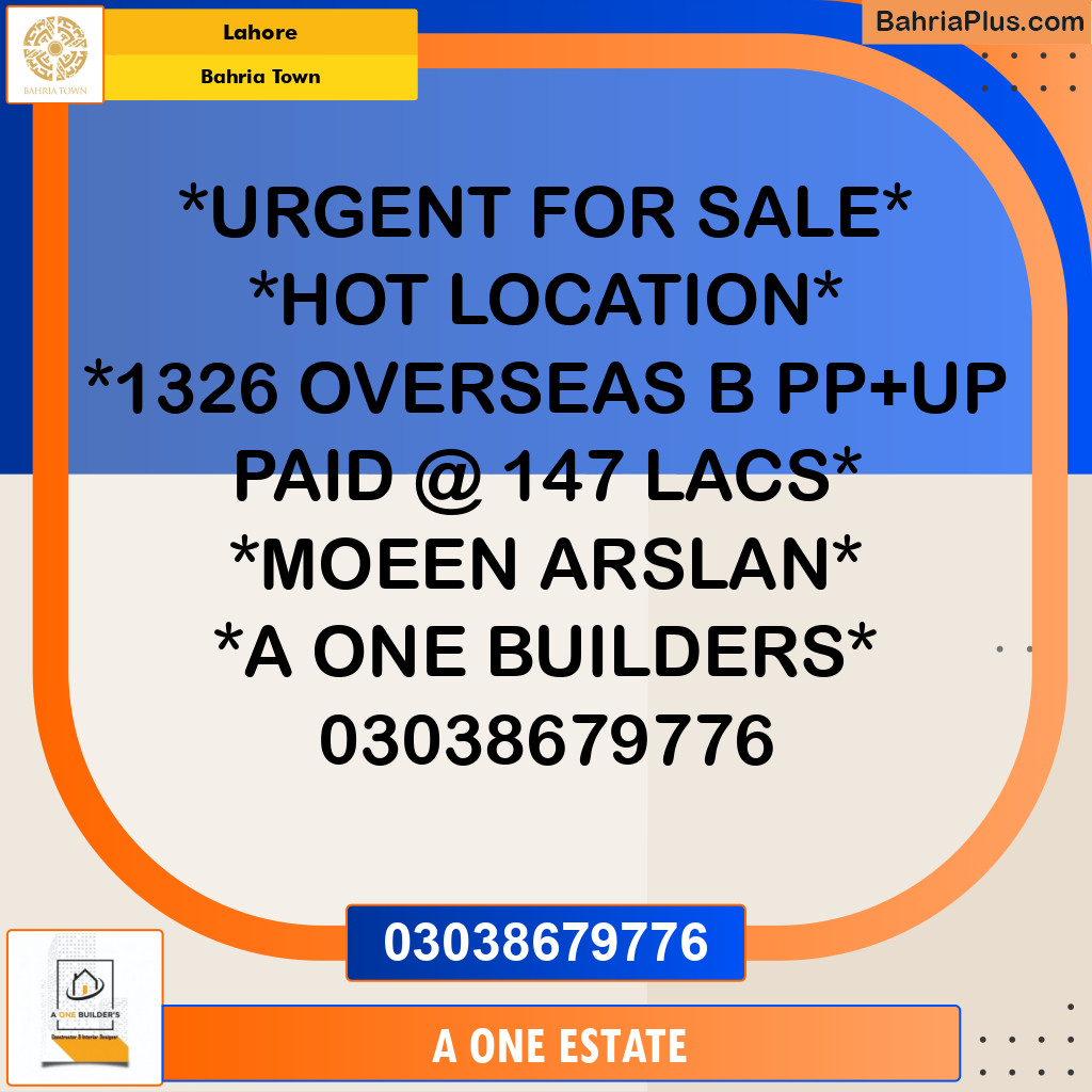 Residential Plot for Sale in Overseas B -  Bahria Town, Lahore - (BP-162670)