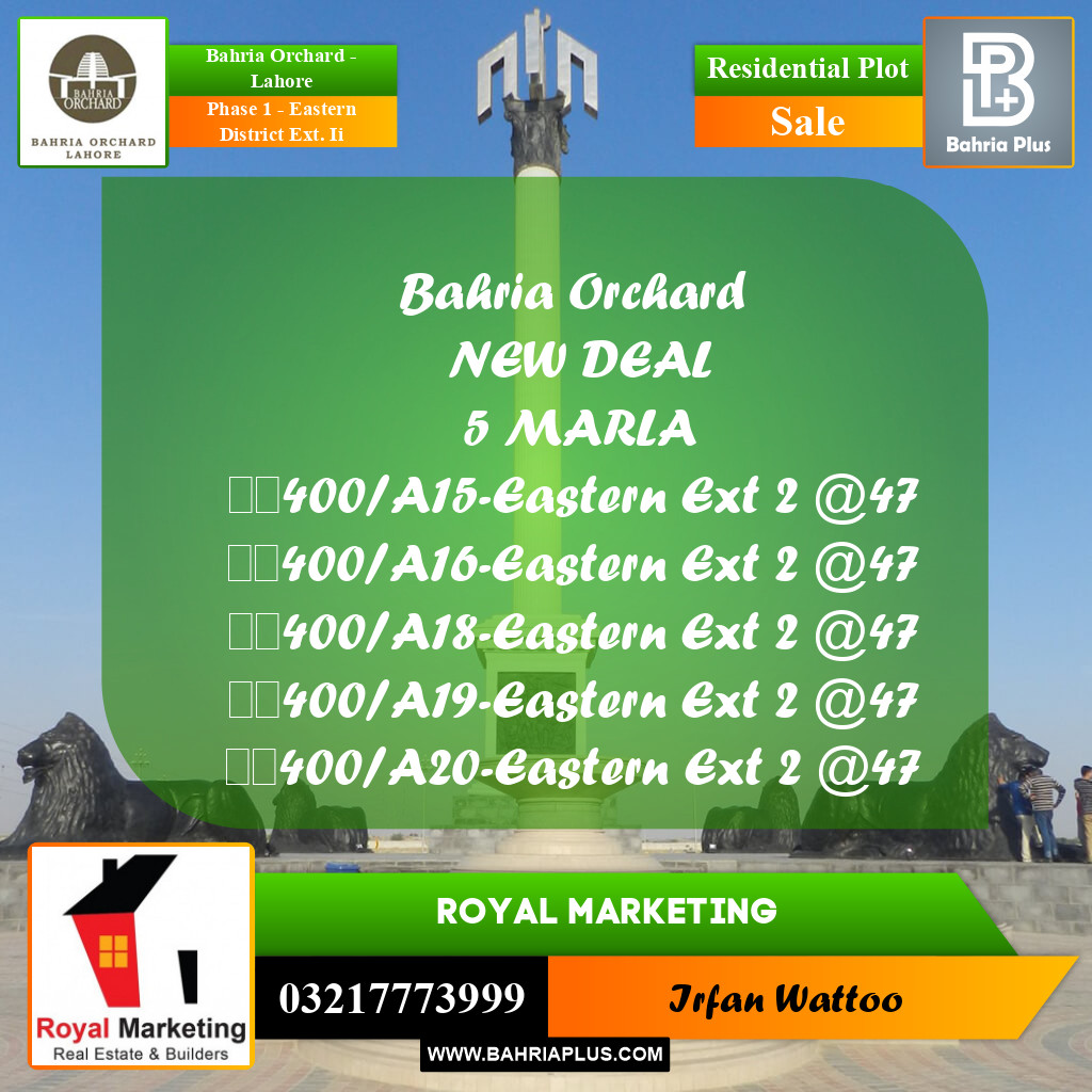 Residential Plot for Sale in Phase 1 - Eastern District Ext. II -  Bahria Orchard, Lahore - (BP-162674)