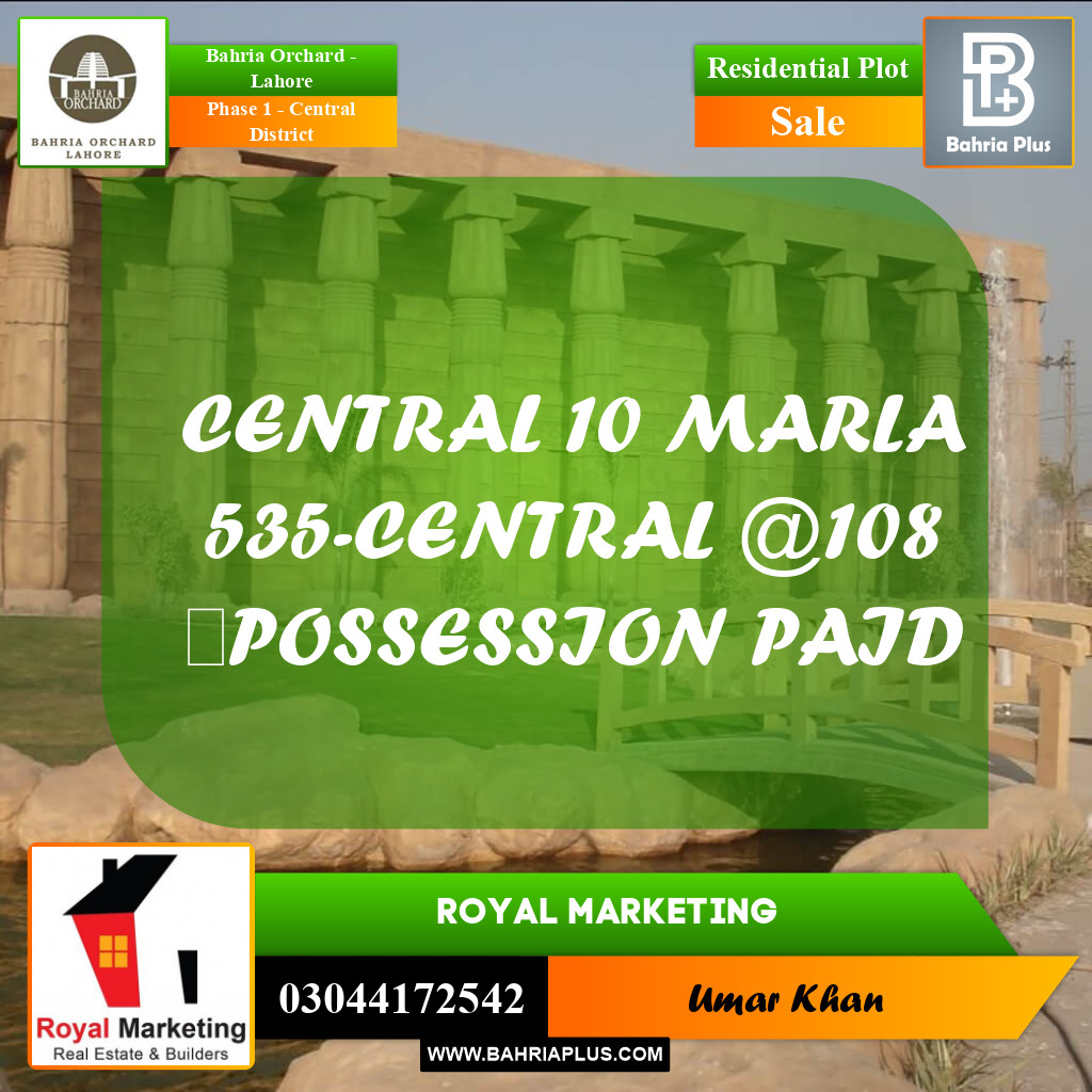 Residential Plot for Sale in Phase 1 - Central District -  Bahria Orchard, Lahore - (BP-162838)
