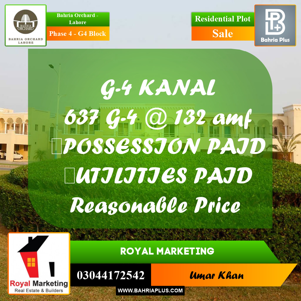 Residential Plot for Sale in Phase 4 - G4 Block -  Bahria Orchard, Lahore - (BP-162843)