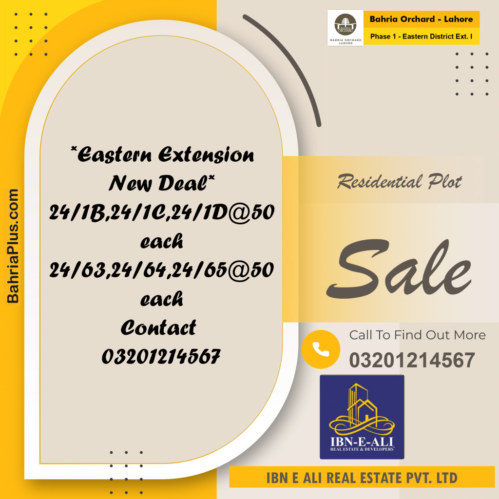 Residential Plot for Sale in Phase 1 - Eastern District Ext. I -  Bahria Orchard, Lahore - (BP-162903)