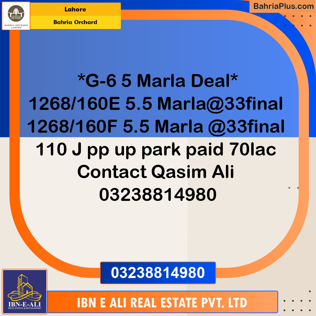 Residential Plot for Sale in Phase 4 - G6 Block -  Bahria Orchard, Lahore - (BP-162927)