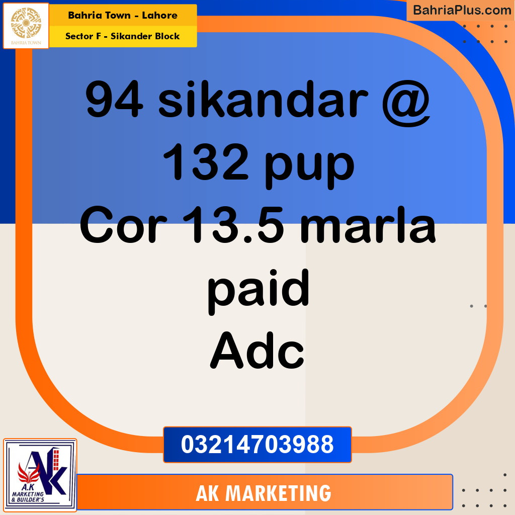 Residential Plot for Sale in Sector F - Sikander Block -  Bahria Town, Lahore - (BP-162950)