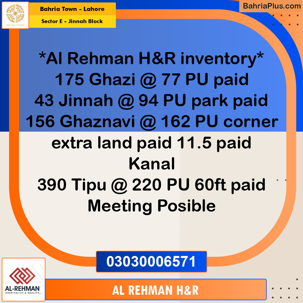 Residential Plot for Sale in Sector E - Jinnah Block -  Bahria Town, Lahore - (BP-162984)