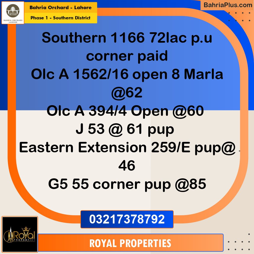 Residential Plot for Sale in Phase 1 - Southern District -  Bahria Orchard, Lahore - (BP-162988)