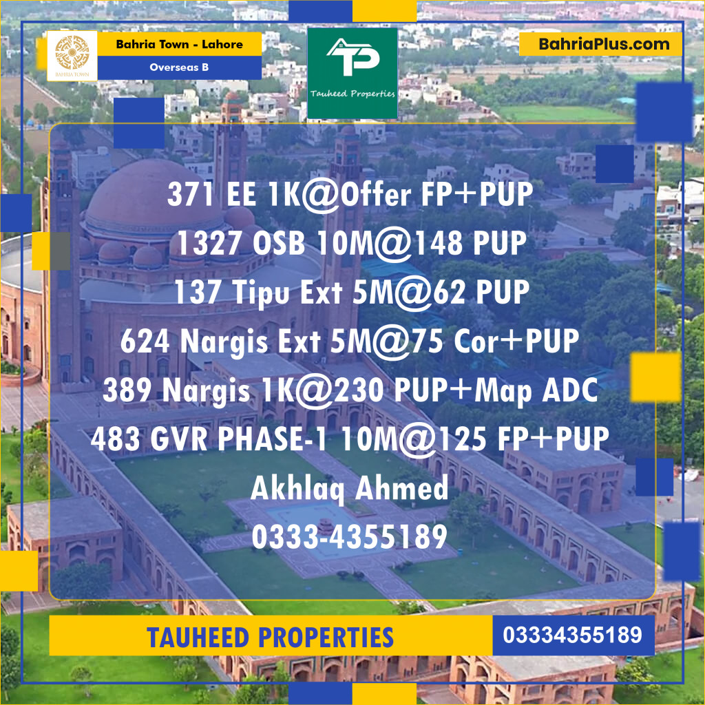Residential Plot for Sale in Overseas B -  Bahria Town, Lahore - (BP-163024)