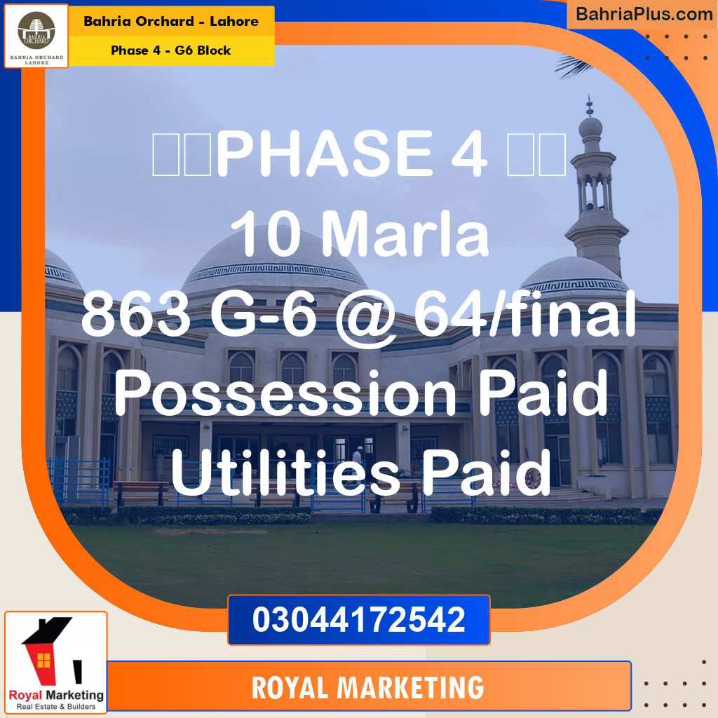 Residential Plot for Sale in Phase 4 - G6 Block -  Bahria Orchard, Lahore - (BP-163050)