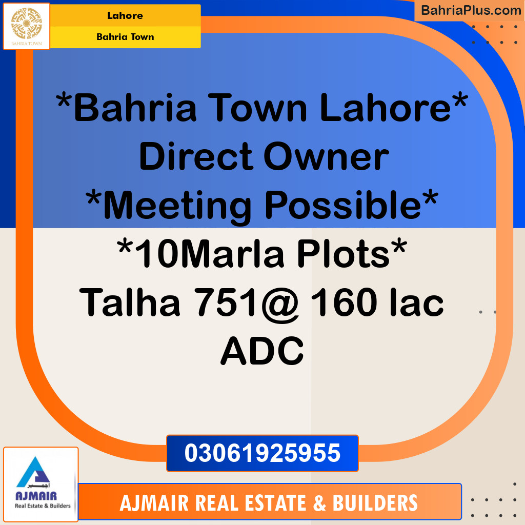 Residential Plot for Sale in Sector F - Talha Block -  Bahria Town, Lahore - (BP-163087)