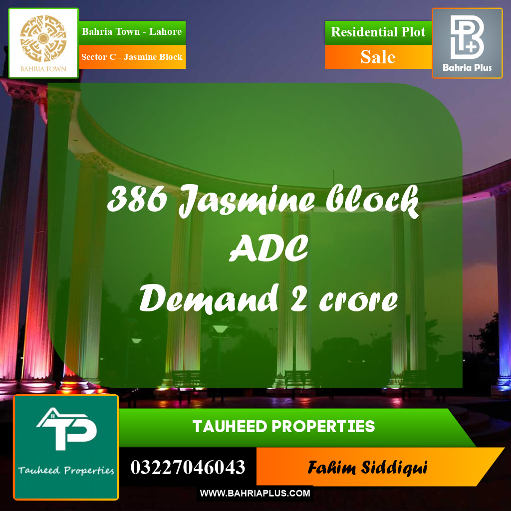 Residential Plot for Sale in Sector C - Jasmine Block - Bahria Town, Lahore - (BP-163101)