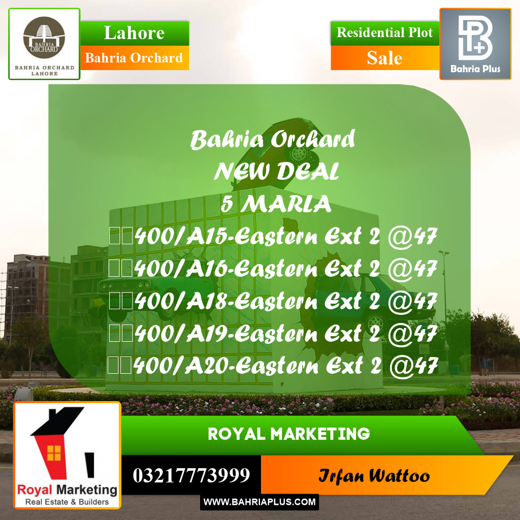 Residential Plot for Sale in Phase 1 - Eastern District Ext. II -  Bahria Orchard, Lahore - (BP-163121)