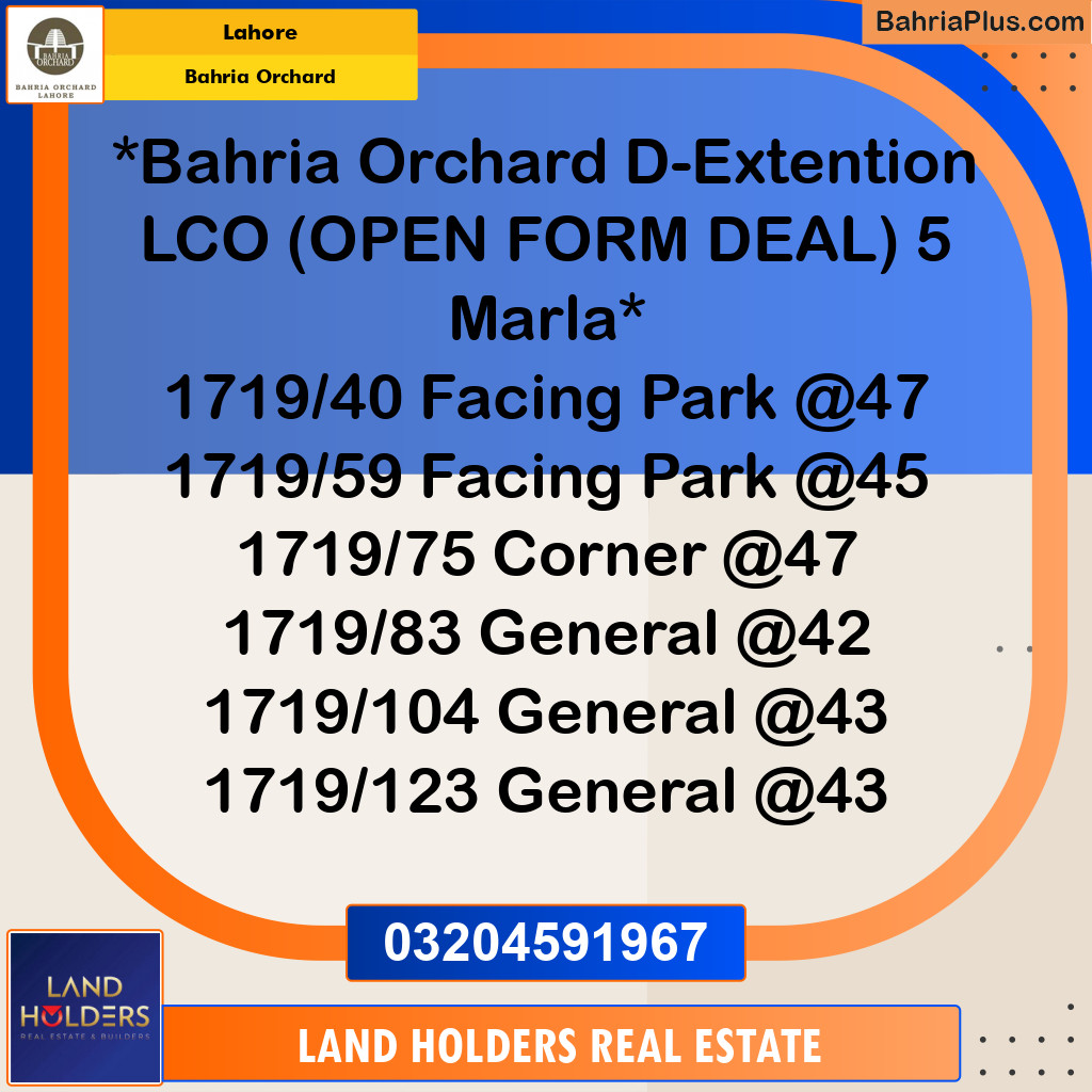 Residential Plot for Sale in Phase 2 - D Block -  Bahria Orchard, Lahore - (BP-163179)
