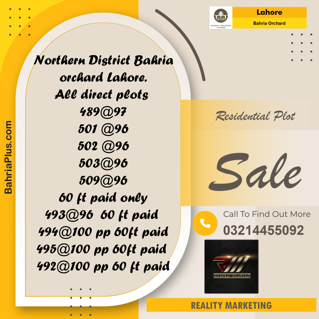 Residential Plot for Sale in Phase 1 - Northern District -  Bahria Orchard, Lahore - (BP-163206)