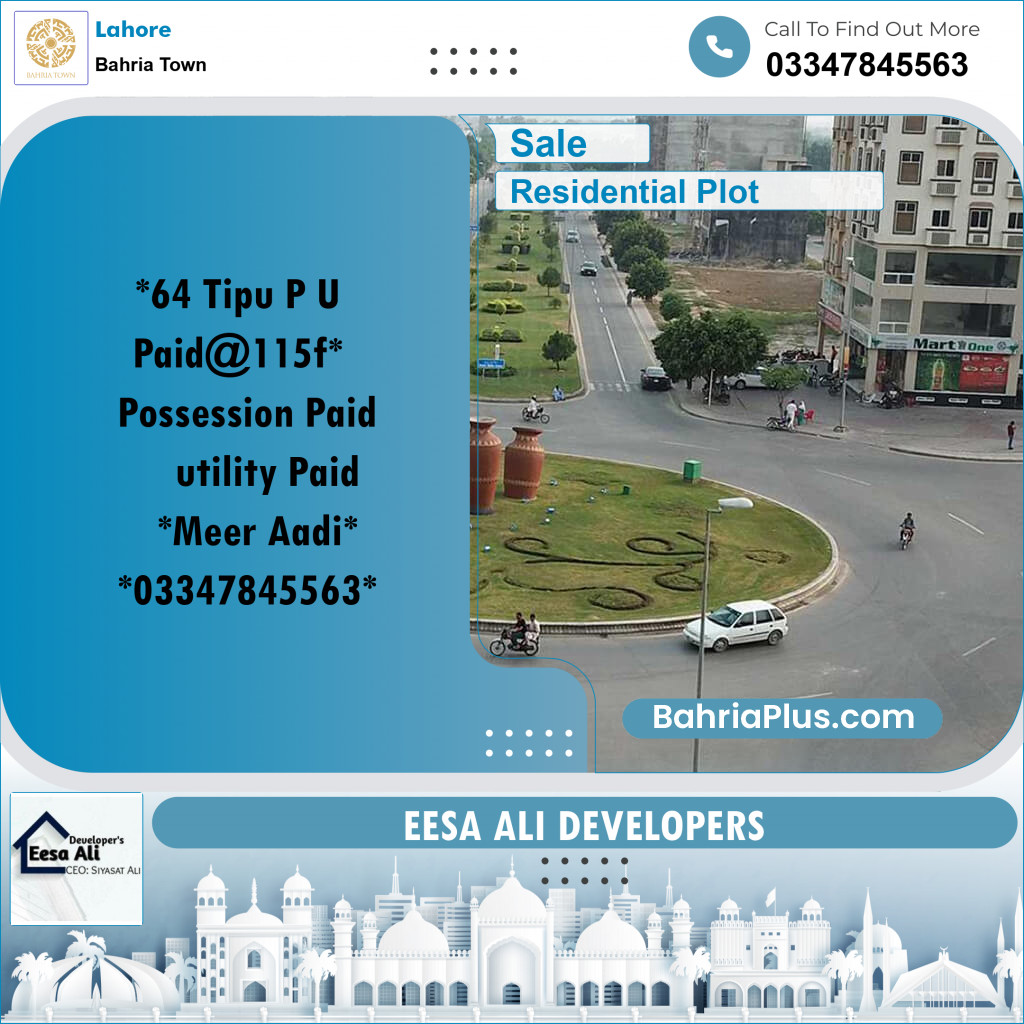 Residential Plot for Sale in Sector F - Tipu Sultan Block -  Bahria Town, Lahore - (BP-163225)