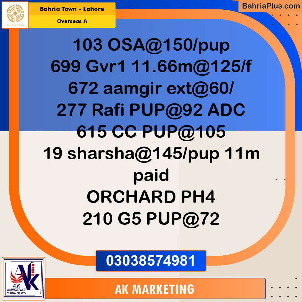 Residential Plot for Sale in Overseas A - Bahria Town, Lahore - (BP-163230)