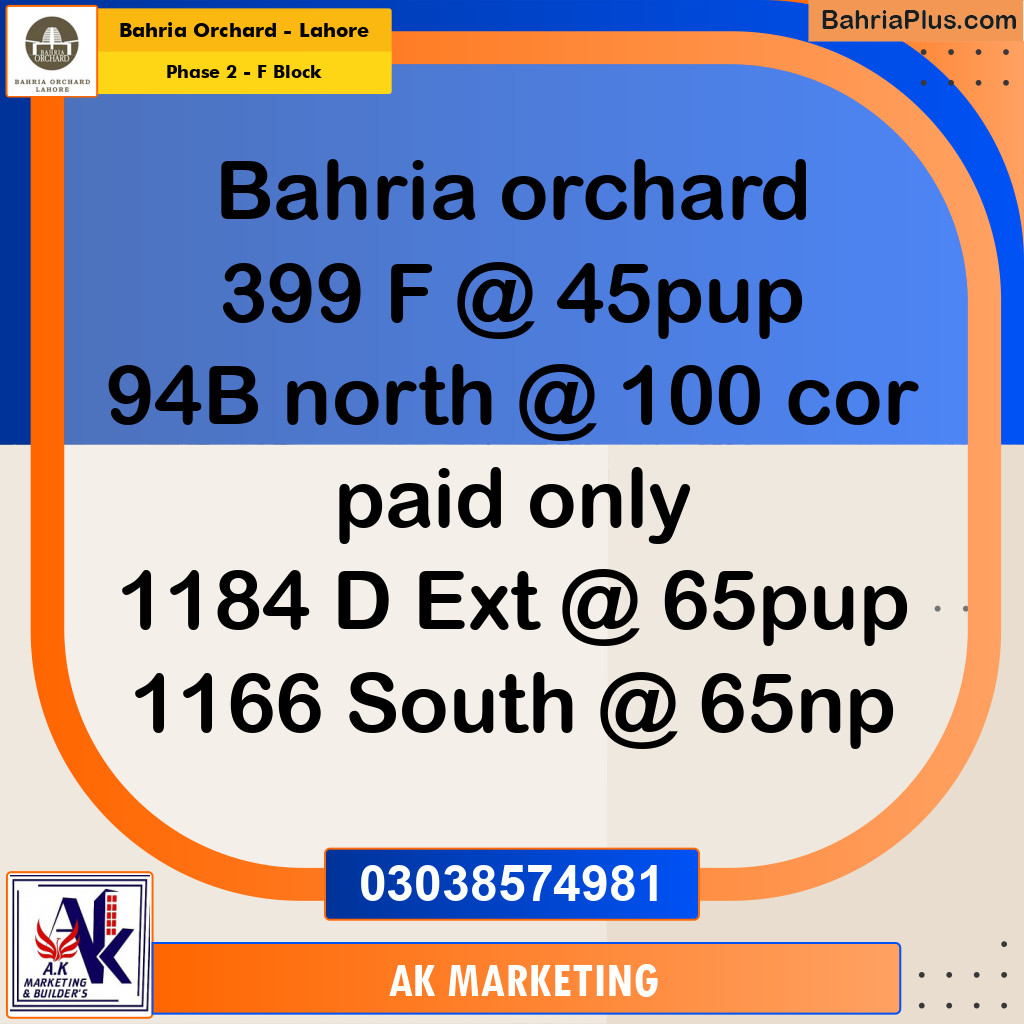 Residential Plot for Sale in Phase 2 - F Block -  Bahria Orchard, Lahore - (BP-163245)