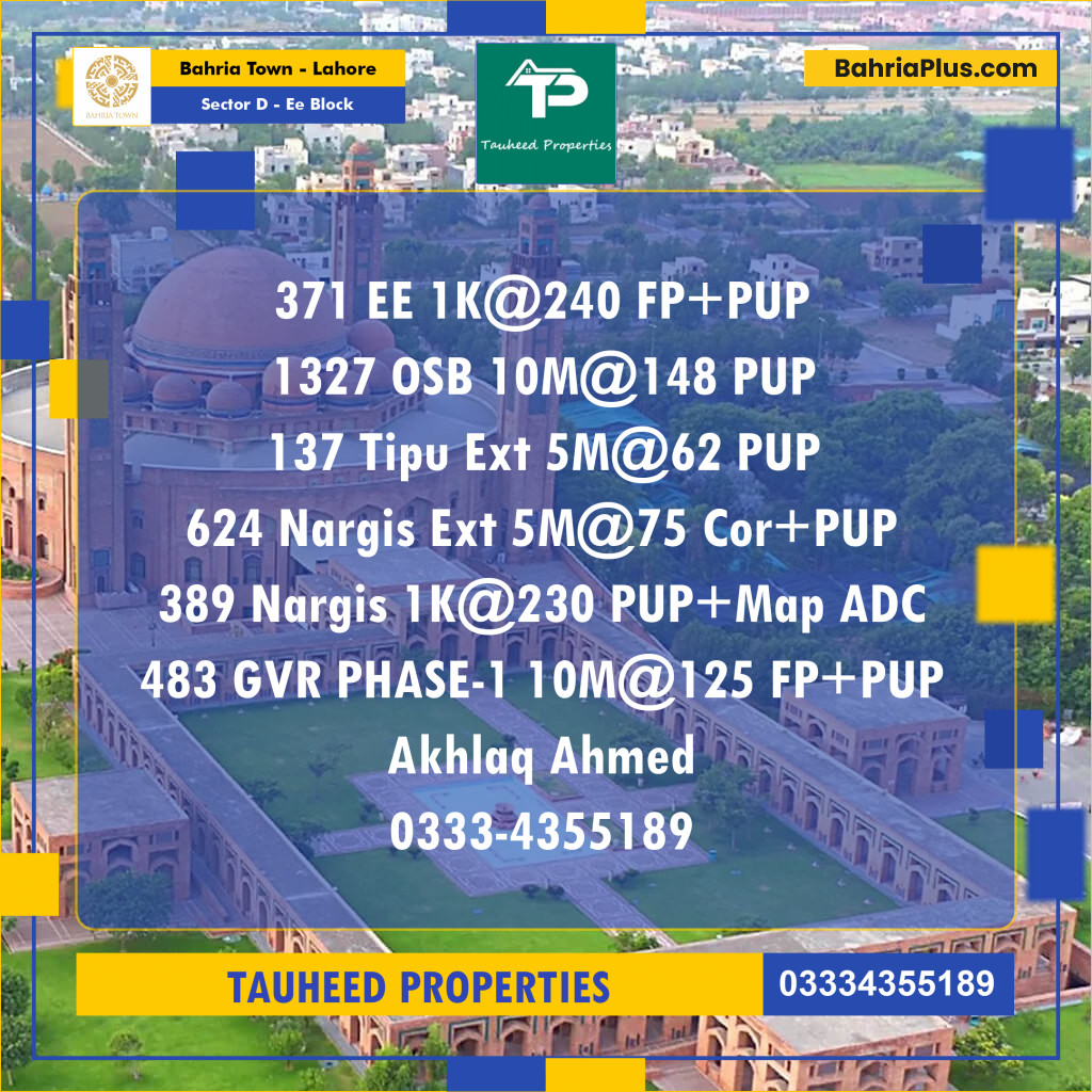 Residential Plot for Sale in Sector D - EE Block -  Bahria Town, Lahore - (BP-163262)