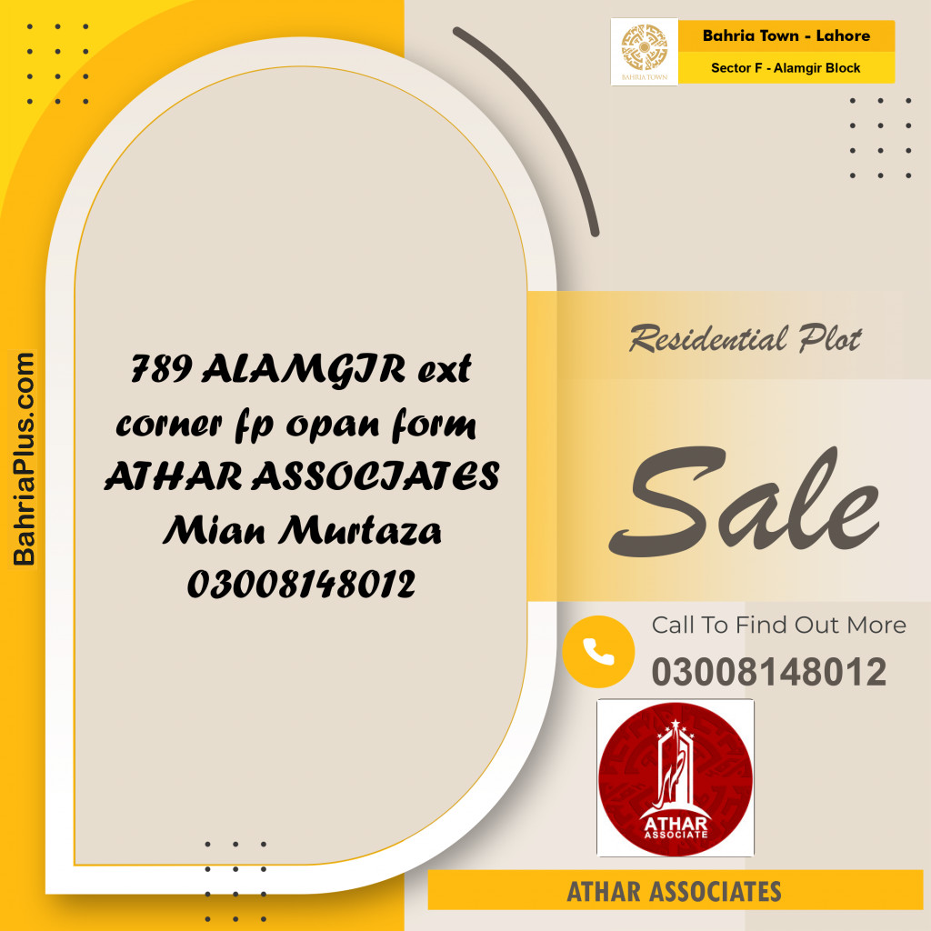 Residential Plot for Sale in Sector F - Alamgir Block -  Bahria Town, Lahore - (BP-163271)