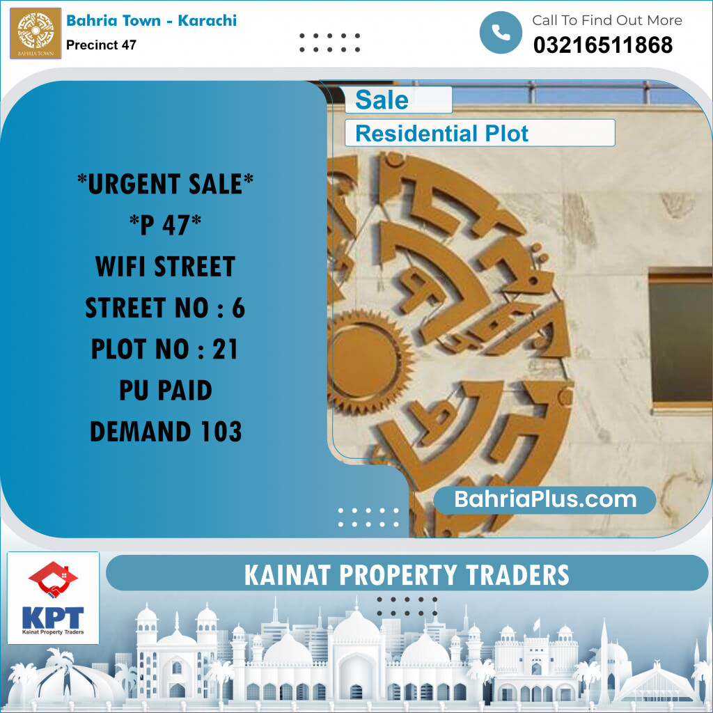 250 Sq. Yards Residential Plot for Sale in Precinct 47 -  Bahria Town, Karachi - (BP-163303)