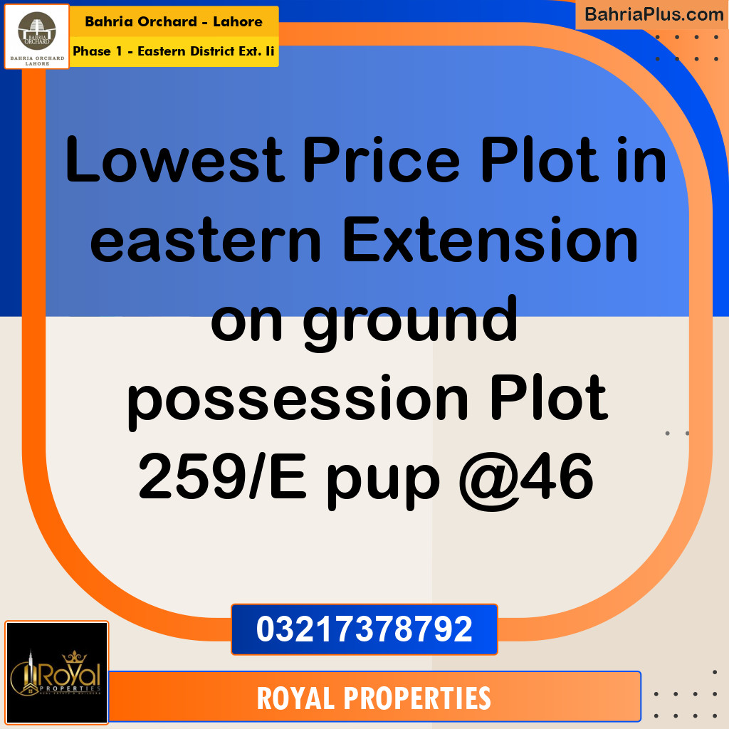 Residential Plot for Sale in Phase 1 - Eastern District Ext. II -  Bahria Orchard, Lahore - (BP-163332)