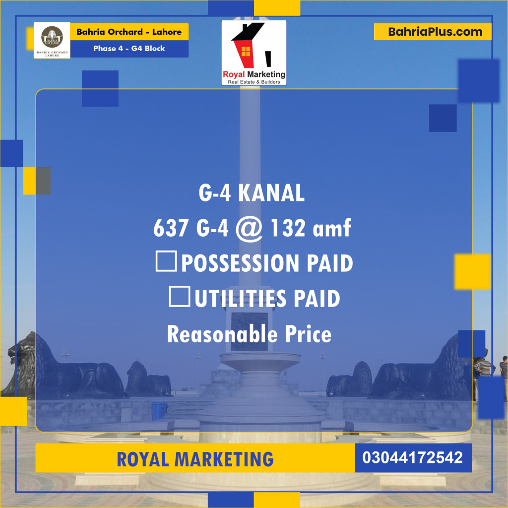 Residential Plot for Sale in Phase 4 - G4 Block -  Bahria Orchard, Lahore - (BP-163343)