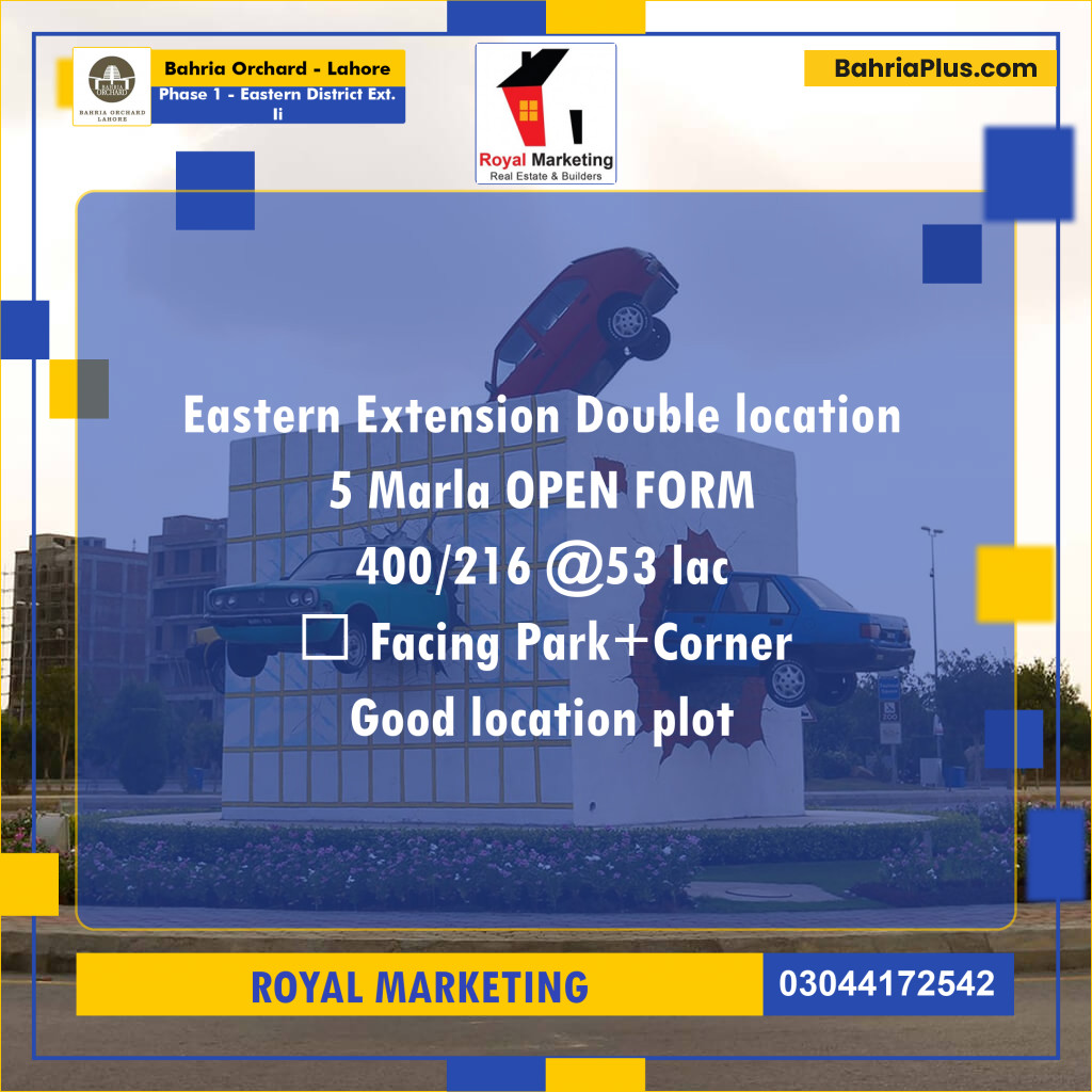 Residential Plot for Sale in Phase 1 - Eastern District Ext. II -  Bahria Orchard, Lahore - (BP-163352)