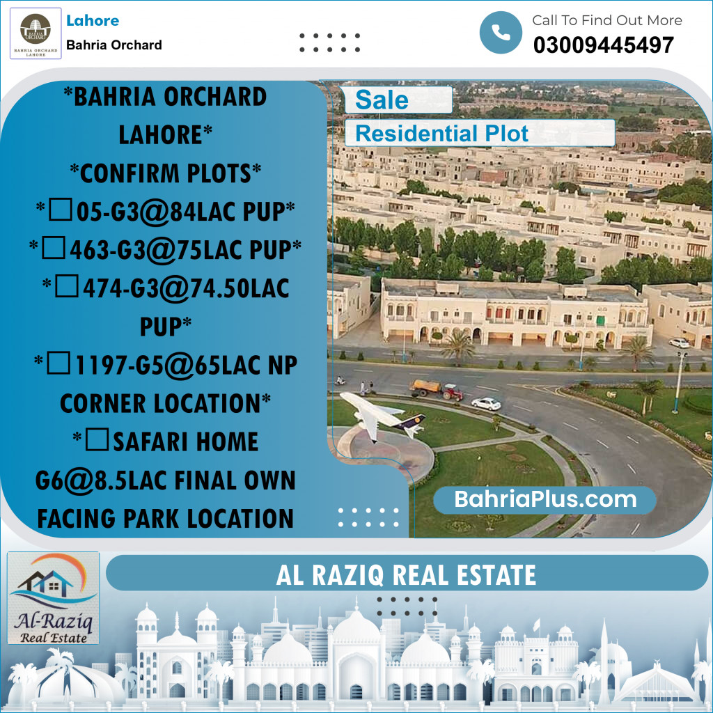 Residential Plot for Sale in Phase 4 - G3 Block -  Bahria Orchard, Lahore - (BP-163372)