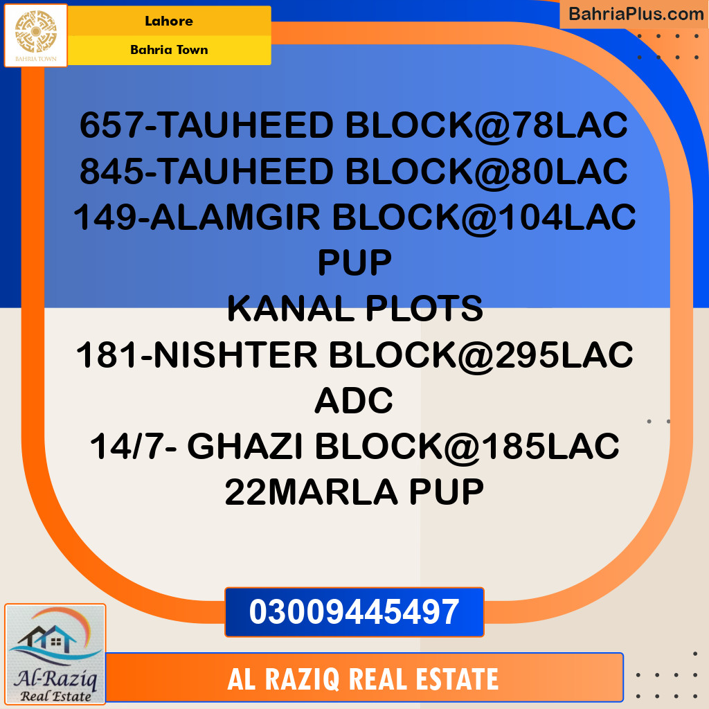 Residential Plot for Sale in Sector F - Tauheed Block -  Bahria Town, Lahore - (BP-163374)