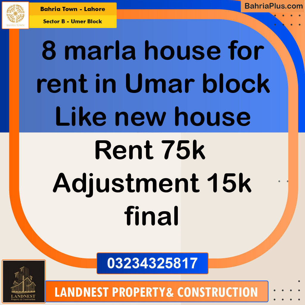 Residential House for Rent in Sector B - Umer Block - Bahria Town, Lahore - (BP-163423)