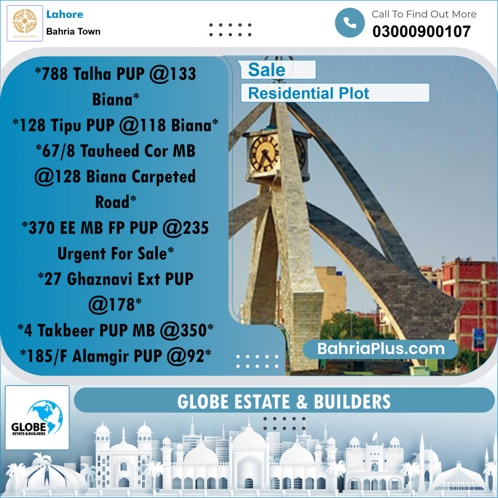Residential Plot for Sale in Sector F - Talha Block - Bahria Town, Lahore - (BP-163424)