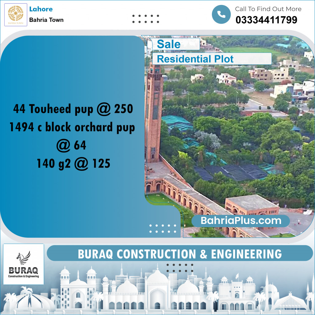 Residential Plot for Sale in Sector F - Tauheed Block -  Bahria Town, Lahore - (BP-163430)