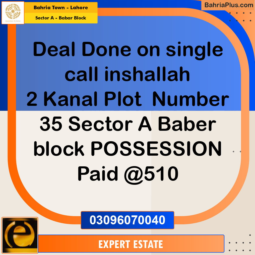Residential Plot for Sale in Sector A - Babar Block - Bahria Town, Lahore - (BP-163441)