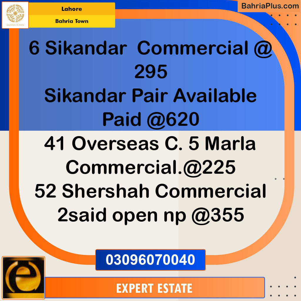 Commercial Plot for Sale in Sector F - Sikandar Commercial -  Bahria Town, Lahore - (BP-163446)