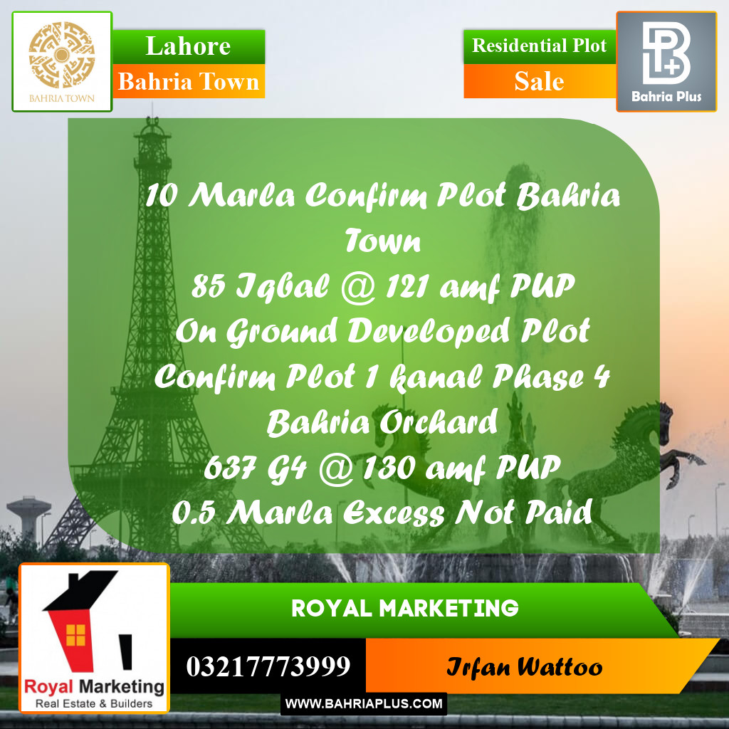 Residential Plot for Sale in Sector E - Iqbal Block - Bahria Town, Lahore - (BP-163462)