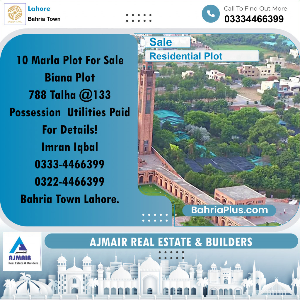 Residential Plot for Sale in Sector F - Talha Block -  Bahria Town, Lahore - (BP-163499)