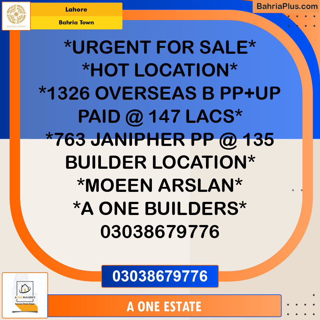 Residential Plot for Sale in Overseas B -  Bahria Town, Lahore - (BP-163514)